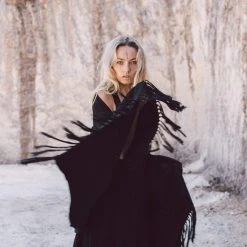 Eddie Black Cotton Long Boho Shawl Scarf