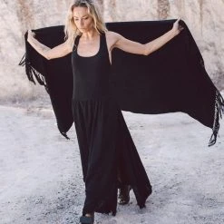 Eddie Black Cotton Long Boho Shawl Scarf