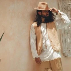 Jimmy Beige Hand Embroidered Vest For Men On Sale