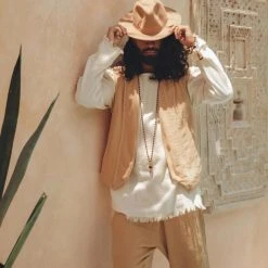 Jimmy Beige Hand Embroidered Vest For Men On Sale