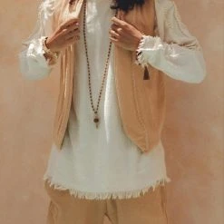 Jimmy Beige Hand Embroidered Vest For Men On Sale