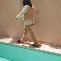 Jimmy Beige Hand Embroidered Vest For Men On Sale