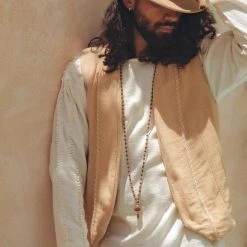 Jimmy Beige Hand Embroidered Vest For Men On Sale