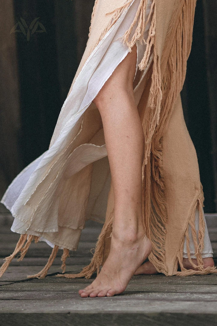 Jimmy Limited Edition Beige Ochre Boho Handwoven Hand-Loomed See Through Dress