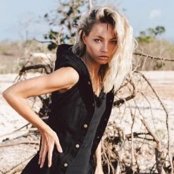 Stop List Black Slit Dress With Open Back, Simple Black Wedding Dress High Low Hem Organic Cotton Dresses