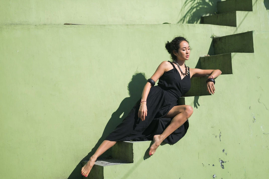 Stop List Organic Cotton Dresses Black Sleeveless Bohemian Wrap Dress Robe 7 Stop List Organic Cotton Dresses Black Sleeveless Bohemian Wrap Dress Robe