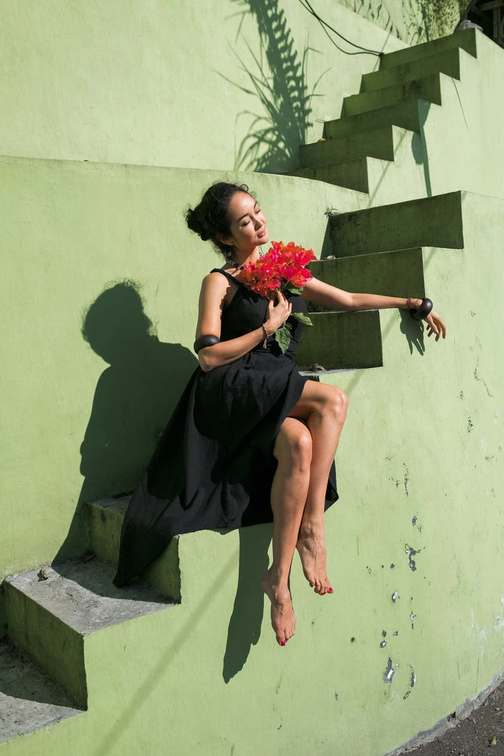 Stop List Organic Cotton Dresses Black Sleeveless Bohemian Wrap Dress Robe 4 Stop List Organic Cotton Dresses Black Sleeveless Bohemian Wrap Dress Robe