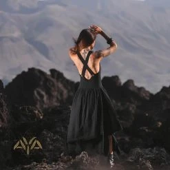 Stop List Black Organic Cotton Dress With Brass Buttons Organic Cotton Dresses