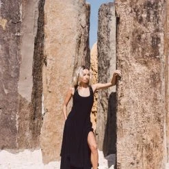 Stop List Black Organic Cotton Dress With Brass Buttons Organic Cotton Dresses