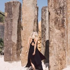 Stop List Black Organic Cotton Dress With Brass Buttons Organic Cotton Dresses