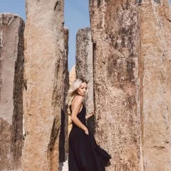 Stop List Black Organic Cotton Dress With Brass Buttons Organic Cotton Dresses