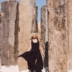 Stop List Black Organic Cotton Dress With Brass Buttons Organic Cotton Dresses