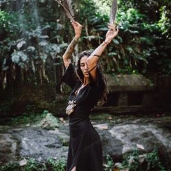 Eddie Organic Cotton Dresses Black Boho Dress With Open Back • Organic Cotton Dress