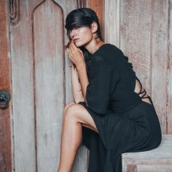 Eddie Organic Cotton Dresses Black Boho Dress With Open Back • Organic Cotton Dress