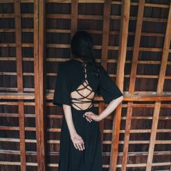 Eddie Organic Cotton Dresses Black Boho Dress With Open Back • Organic Cotton Dress