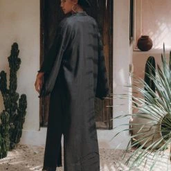 Jimmy Boho Cover Up • Wide Sleeve Bohemian Cardigan • Black Linen Kimono Robe