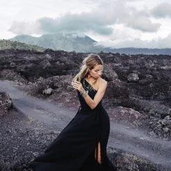 Agus Limited Edition Organic Black Boho One Shoulder Dress • Black Wedding Dress