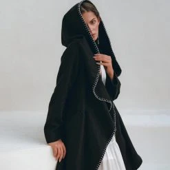 Jimmy Warm Boho Hoody Cardigan For Women • Black Boho Overcoat • Belted Wrap Cardigan