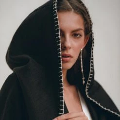 Jimmy Warm Boho Hoody Cardigan For Women • Black Boho Overcoat • Belted Wrap Cardigan