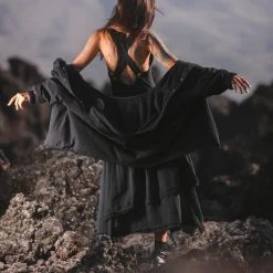 Agus Jackets & Cardigans Black Boho Asymmetrical Jacket With Hood