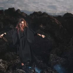 Agus Jackets & Cardigans Black Boho Asymmetrical Jacket With Hood