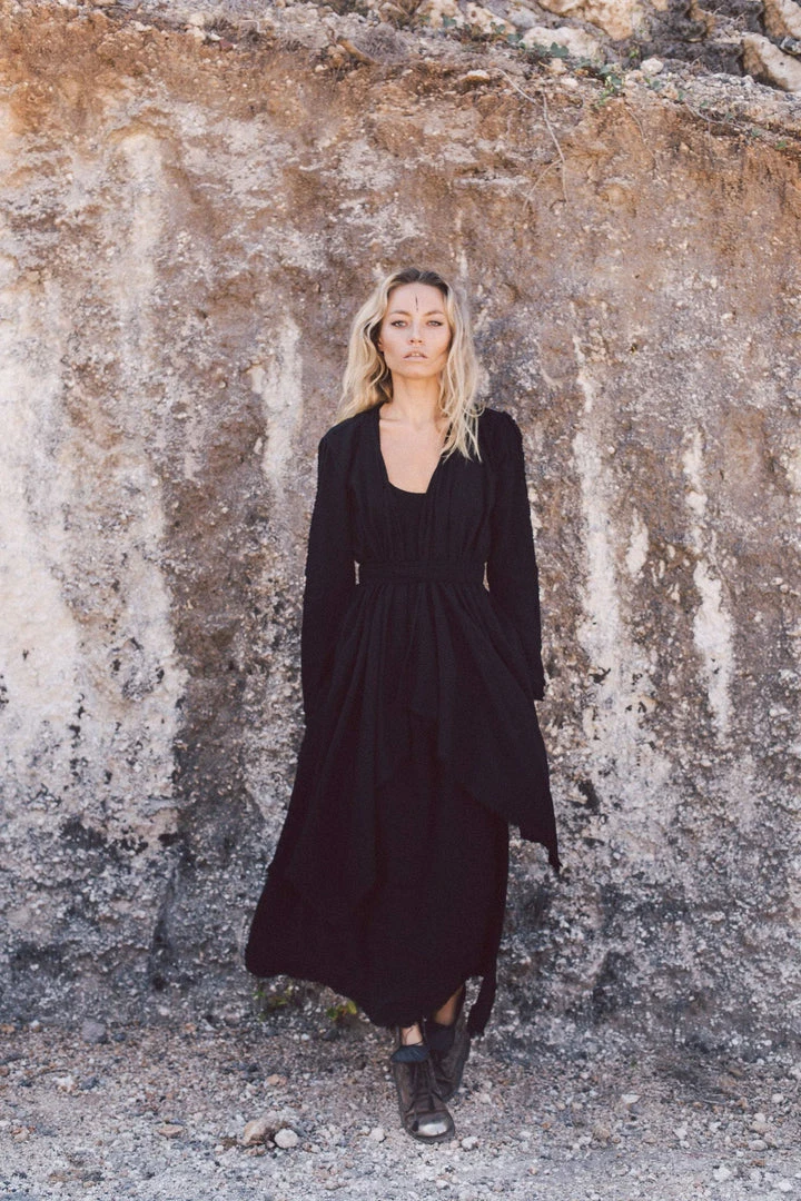 Stop List Jackets & Cardigans Black Organic Cotton Wrap Cardigan Mantel For Women