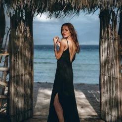 Eddie Black Boho Dress • Goddess Dress • Bohemian Tribal Dress • Long Maxi Slip Dress Organic Cotton Dresses