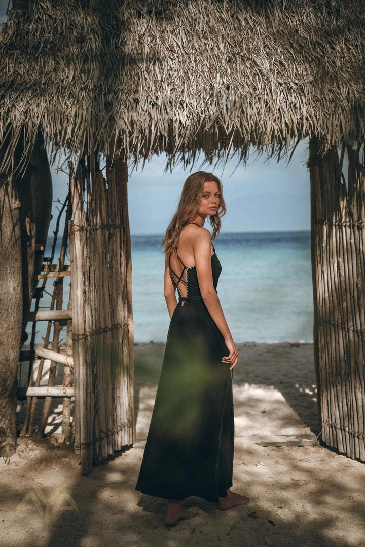 Jimmy Black Cotton Slip Dress With Hand Embroidery 4 Jimmy Black Cotton Slip Dress With Hand Embroidery