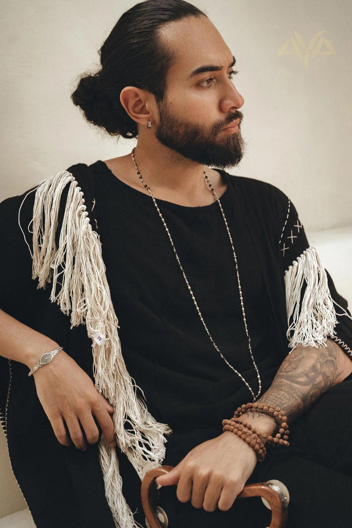 AYA Sacred Wear On Sale Black Handwoven Cotton Boho Poncho