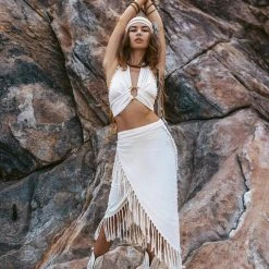 Agus Organic Off-White Boho Top • Tank Crop Top With Handmade Knots