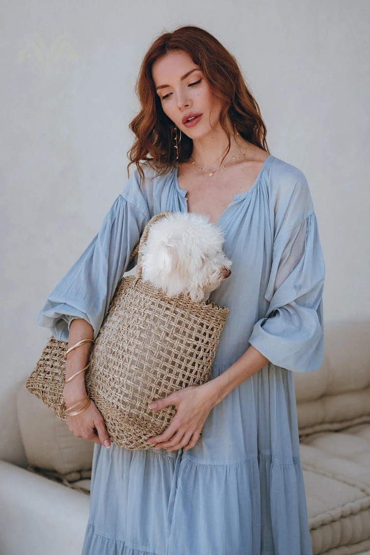 AYA Sacred Wear Boho Dress For Women • Sky Blue Bohemian Prom Dress • Light Summer Dress