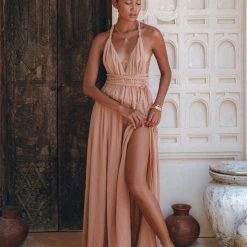 Agus New Collection Dusty Pink Greek Goddess Dress • Grecian Dress • Boho Bridesmaid Dress