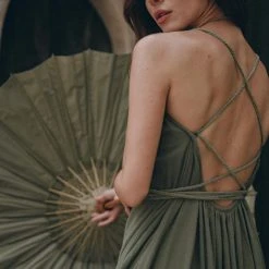 Jimmy Green Organic Cotton Dress • Bohemian Bridesmaid Dress • Hand Loomed Open Back Dress Limited Edition