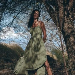 Jimmy Green Organic Cotton Dress • Bohemian Bridesmaid Dress • Hand Loomed Open Back Dress Limited Edition