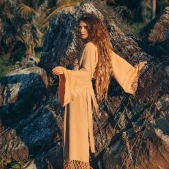 Jimmy Ochre Orange Boho Wrap Top • Organic Wide Sleeve Bohemian Wrap Blouse