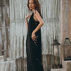 Jimmy Black Boho Dress • Bohemian Dress • Ladder Sides Dress