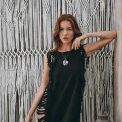 Jimmy Black Boho Dress • Bohemian Dress • Ladder Sides Dress