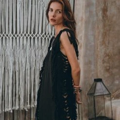 Jimmy Black Boho Dress • Bohemian Dress • Ladder Sides Dress