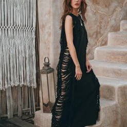 Jimmy Black Boho Dress • Bohemian Dress • Ladder Sides Dress