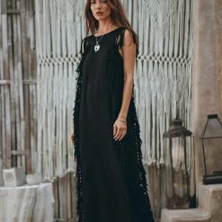 Jimmy Black Boho Dress • Bohemian Dress • Ladder Sides Dress