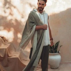 AYA Sacred Wear Ombre Botanically Dyed Green Cotton Scarf For Men