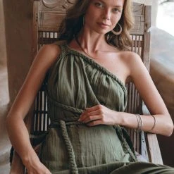 Agus Limited Edition Green Braided Belted Jumpsuit • Overalls For Women • Apron Dress