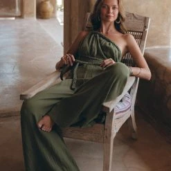 Agus Limited Edition Green Braided Belted Jumpsuit • Overalls For Women • Apron Dress