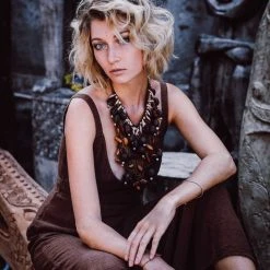 Stop List Brown Organic Cotton Kimono Wrap Dress Robe Organic Cotton Dresses