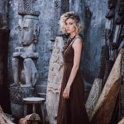 Stop List Brown Organic Cotton Kimono Wrap Dress Robe Organic Cotton Dresses