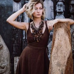 Stop List Brown Organic Cotton Kimono Wrap Dress Robe Organic Cotton Dresses