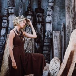 Stop List Brown Organic Cotton Kimono Wrap Dress Robe Organic Cotton Dresses