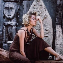 Stop List Brown Organic Cotton Kimono Wrap Dress Robe Organic Cotton Dresses