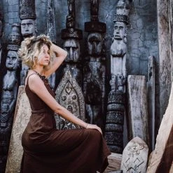 Stop List Brown Organic Cotton Kimono Wrap Dress Robe Organic Cotton Dresses