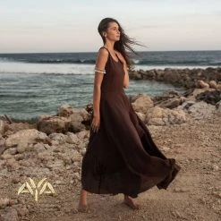 Stop List Brown Organic Cotton Long Maxi Bridesmaid Dress